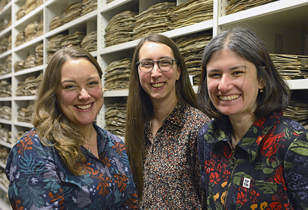 Lauren Gardner, Anne Dubearnes and Amber Horning in the Herbarium