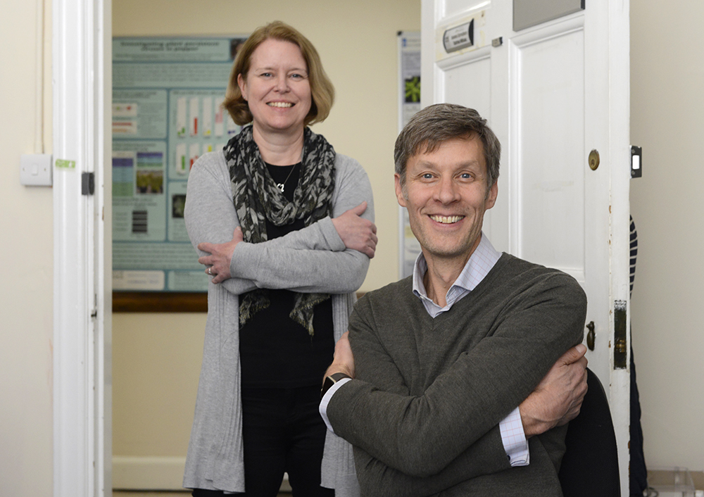 Head of Department Julian Hibberd and departments Head of Admin Catherine Butler doing the International Women's Day hug