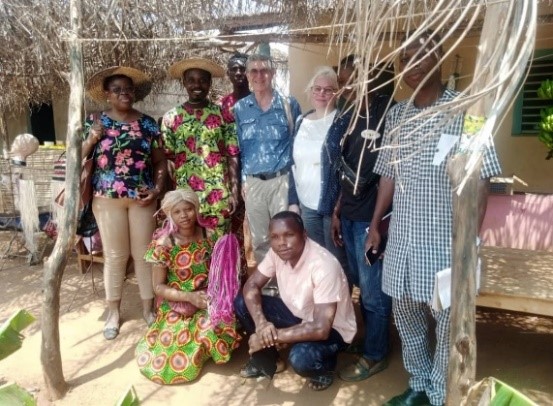 Renata Retkute (UCam) visiting farmers and producers with WAVE partners Prof. Martine Tachin (Agricultural University of Benin) and Prof. Corneille Ahanhanzo (University of Abomey-Calavi and WAVE Country Director for Benin) and Prof. John Thomas (UQ)