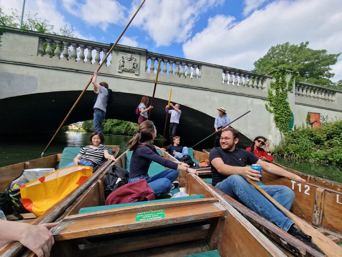 Sebastians group punting on the river Cam