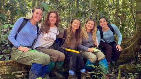 Angie Campbell and other field course students collecting data in selectively logged forest for their final project. Photo by Deddier Dedy, local Research Assistant at South East Asia Rainforest Research Partnership (SEARRP). 