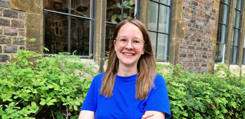 Leonie Luginbuehl outside the Department of Plant Sciences, Cambridge.