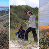 North Norfolk saltmarsh; students measuring Marram grass; students birdwatching on a salt marsh