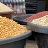 Maize in pans for sale at a market 