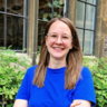 Leonie Luginbuehl outside the Department of Plant Sciences, Cambridge.