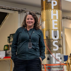 Jenny Mortimer with the MAPHEUS 15 research rocket at Esrange Space Centre, Sweden