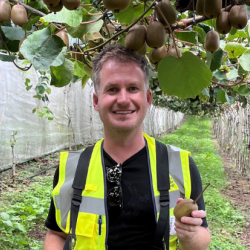 Greg Reeves in the kiwifruit orchard at the Kiwifruit Breeding Centre, Te Puke, New Zealand