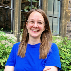 Leonie Luginbuehl outside the Department of Plant Sciences, Cambridge.
