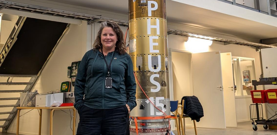 Jenny Mortimer with the MAPHEUS 15 research rocket at Esrange Space Centre, Sweden