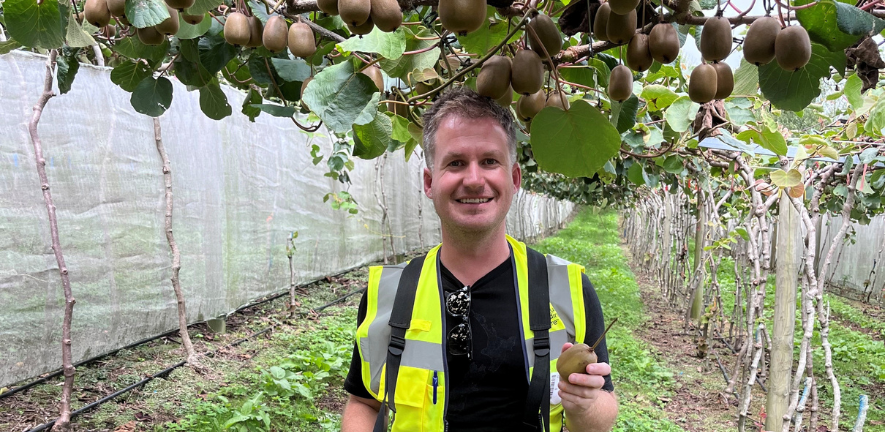 Greg Reeves in the kiwifruit orchard at the Kiwifruit Breeding Centre, Te Puke, New Zealand