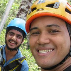 Sarab Sethi and colleague in the forest canopy