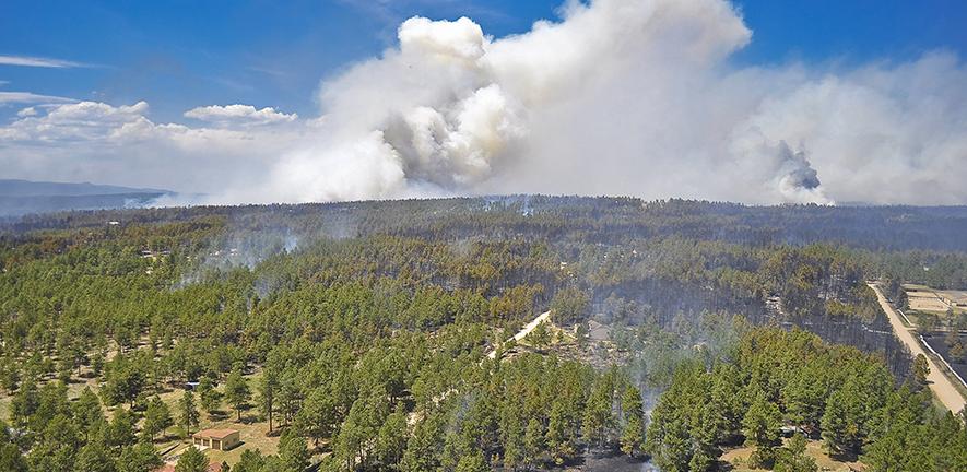 Aerial view of a forest fire in Colorado, USA